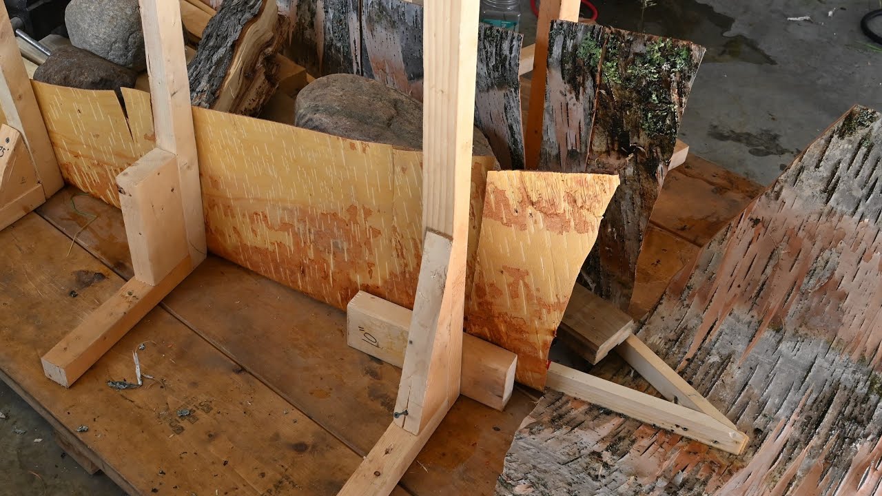 Birchbark Canoe Build - Part 1 - Shaping bark cover - Algonquin old model