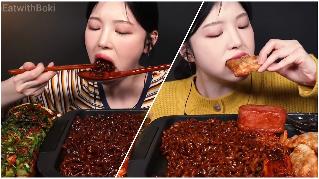 Mukbang spicy jjapagetti crab scallop & kimchi big bites asmr compilation voll 59