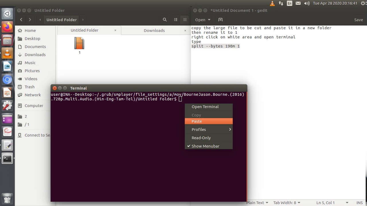 Tutorial On How To Split Large Files Using Terminal In Ubuntu. - YouTube