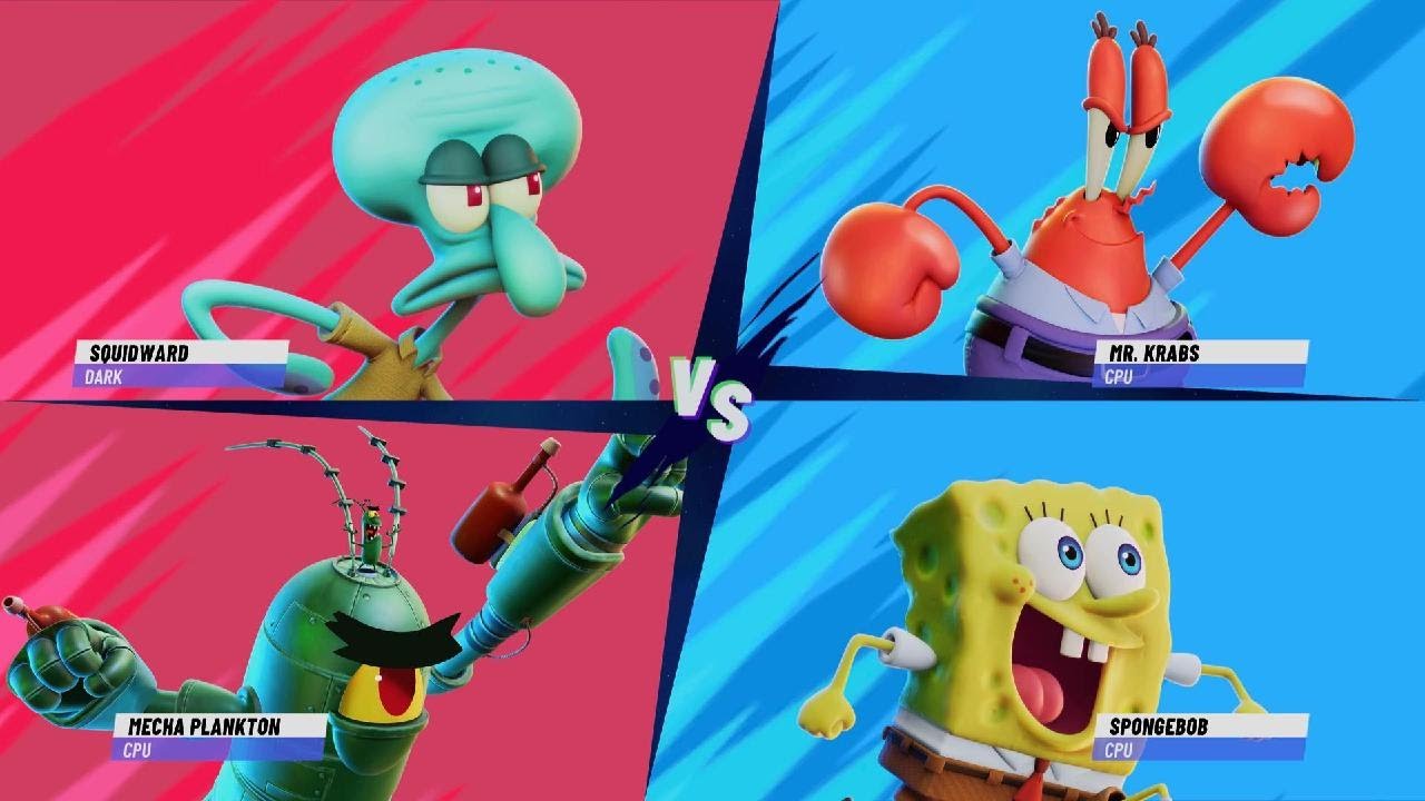 Nickelodeon All-Star Brawl 2 Squidward and Plankton vs SpongeBob and Mr ...