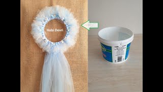 DIY Making Baby Room Decor with Plastic Bucket,Recycle,Door Wreath,Yoğurt Kovasından Kapı Süsü