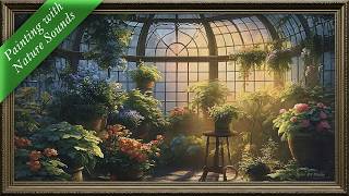Vintage Greenhouse at Sunrise | Floral Gallery Frame TV Art | Bird Sounds | 4K screenshot 4
