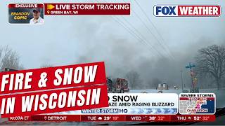 Emergency Crews Battling Fire Amid Blizzard Ditions In Green Bay, Wisconsin