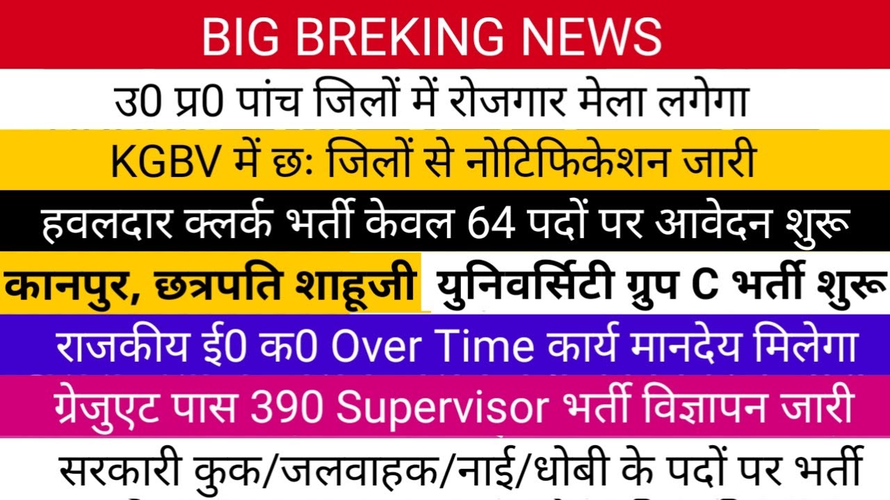 उ0 प्र0 पांच जिलों में रोजगार मेला की डेट जारी | कानपुर छत्रपति शाहूजी यूनिवर्सिटी में ग्रुप C भर्ती