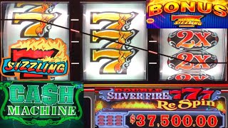 NEW! BONUS SIZZLING 7 + Double Silver Fire 777 RE SPIN + Cash Machine slot play!