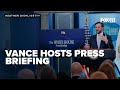 JD Vance hosts press briefing with Karoline Leavitt on maternity leave