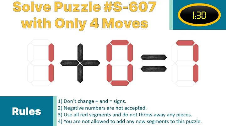 Seven Segment Puzzle no.S-607 ( 1 + 0 = 7) With solution.