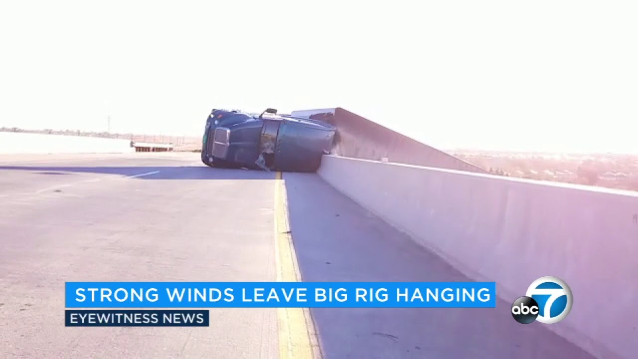 Strong winds pummel big rig on I-15 in the Inland Empire | ABC7