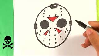 EASY How to Draw JASON MASK - Halloween Stuff