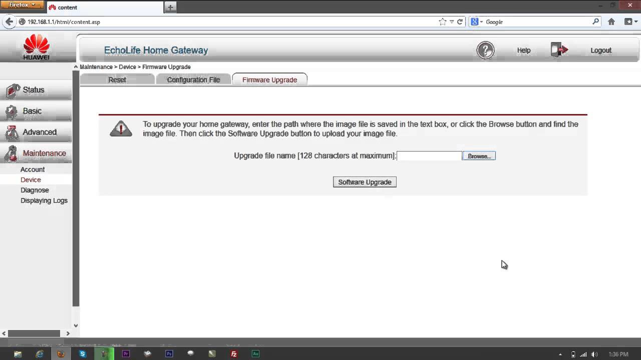 How to Upgrade Firmware - Huawei EchoLife HG521 Modem-Router - YouTube