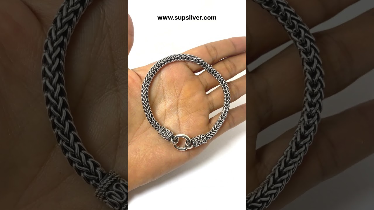 Sup Silver Round Foxtail Braided Bracelet 925 Sterling Silver, Handmade Unisex Bracelet