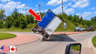 SPEEDING SEMI TRUCK FLIPS AT ROUNDABOUT - 1033 | Driving Fails