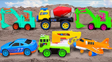 Máy xúc cứu hộ xe cẩu, máy bay, xe cảnh sát, lắp ráp ô tô trộn bê tông | Bé cá đồ chơi thiếu nhi