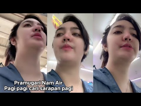 Pramugari cantik Nam Air pagi-pagi cari sarapan, beautiful Indonesian airline flight attendant
