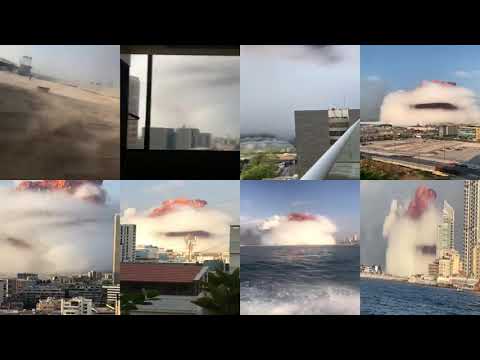 Beirut, Lebanon explosion August 4th 2020 - 8 cameras synced (no audio)