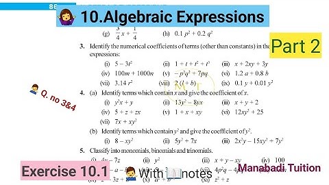7th class maths|Chapter 10|💁‍♂️Algebraic Expressions|💁‍♀️Exercise 10.1 |Q no 3&4 |part 2|with notes|