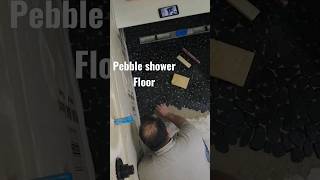 Black Pebble shower floor #howtotile #tile #pebbles #shorts