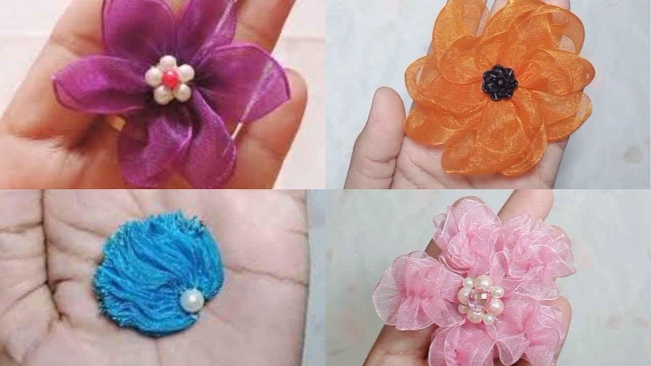 DIY 4 Flower Design How to make Organza Ribbon Flower Tutorial By