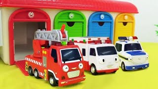 Auttaja-autot leluautotallissa! Tayo-lelut ja lasten autot: lelurekat & leluautot.