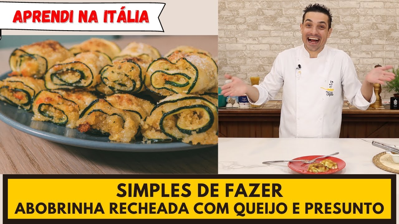 Muito simples e saborosa! Essa aprendi a fazer na Itália! ABOBRINHA RECHEADA COM QUEIJO E PRESUNTO