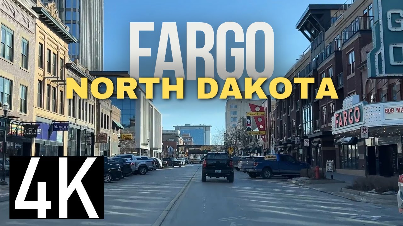 Road Tour of Fargo, North Dakota & Moorhead, Minnesota 4K Downtown