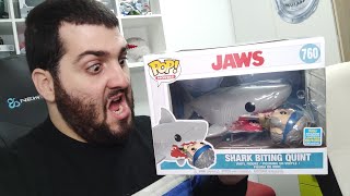 UNBOXING Y REVIEW FUNKO POP JAWS SHARK BITING QUINT 760  EXCLUSIVE LIMITED EDITION 2019 SUMMER