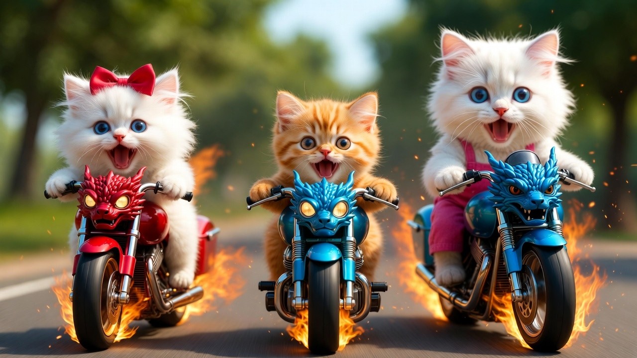 Kittens Drive Fire Demon Motorbikes 🚓 on a Revenge Mission to Rescue Mama Cat from a Bully💥🐱