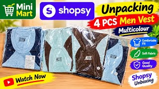 Shopsy Unpacking | 4 Pcs Men’s Vest 80 MM | Soft & Premium Cloth | ₹328 Only | Mini Mart screenshot 1