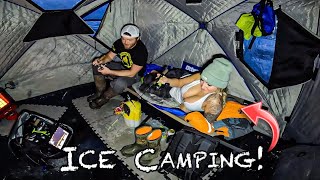 Ice Camping In A Small Tent W/ A Fresh Meal!!! (Non Stop Action!!)