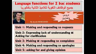 Language functions for 2 bac students  جميع الوظائف اللغوية لتلاميذ الثانية باكالوريا - الجزء الأول