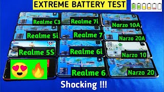 Realme 7 vs Realme 7i vs Realme Narzo 20 vs Realme 6 vs Realme 6i vs Realme C3 | Battery Drain Test