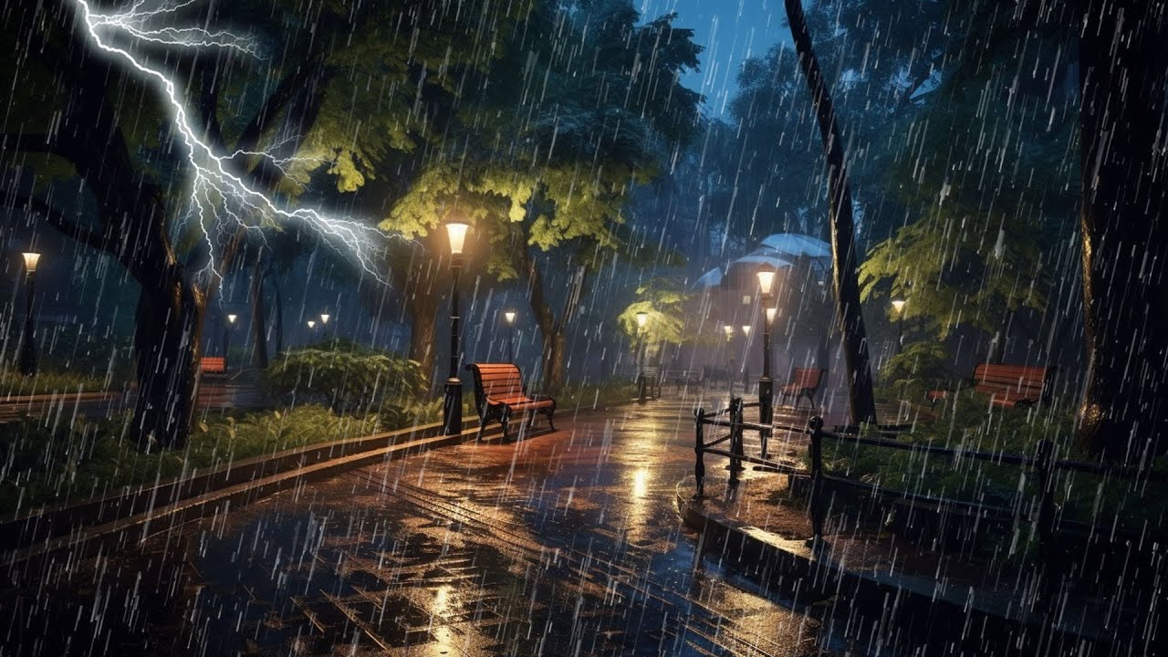 Sonido de lluvia en parque por la noche -Ruido blanco lluvia y truenos ...