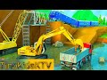 Excavator Crawler Crane and Construction Trucks for Kids | Railway Bridge Repair