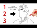 Turn 123 into Swami Vivekananda drawing easy - How to draw outline drawing of swami vivekananda easy