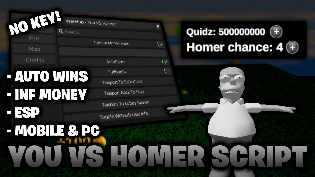 *NO KEY* 🔑 You VS Homer Script | Auto Wins, Infinite Money, ESP, & More! (Mobile & PC)