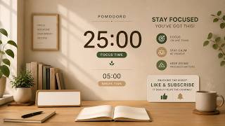 25/5 Pomodoro Timer with Deep Focus Music 🍅 | 2-Hour Study Timer for Work, Coding & ADHD