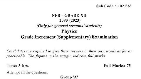 PHYSICS,Class 12,question from Grade Increment Exam 2080,NEB