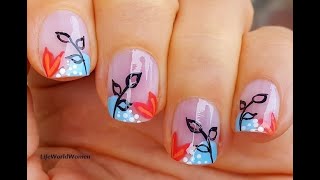 Blue & Orange FALL NAIL ART With Black Leaf Nail Design - Autumn 2021 ~ You Tube Life World Women