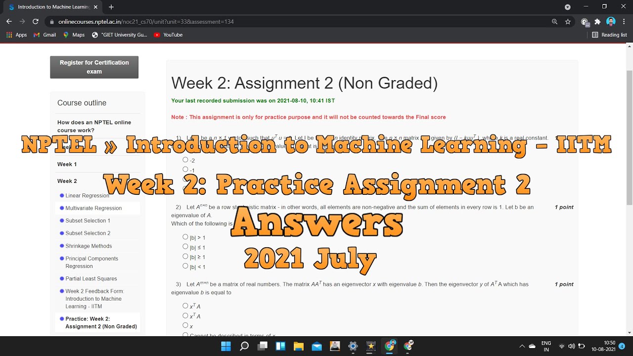 NPTEL » Introduction to Machine Learning – IITM  Week 2: Practice Assignment 2