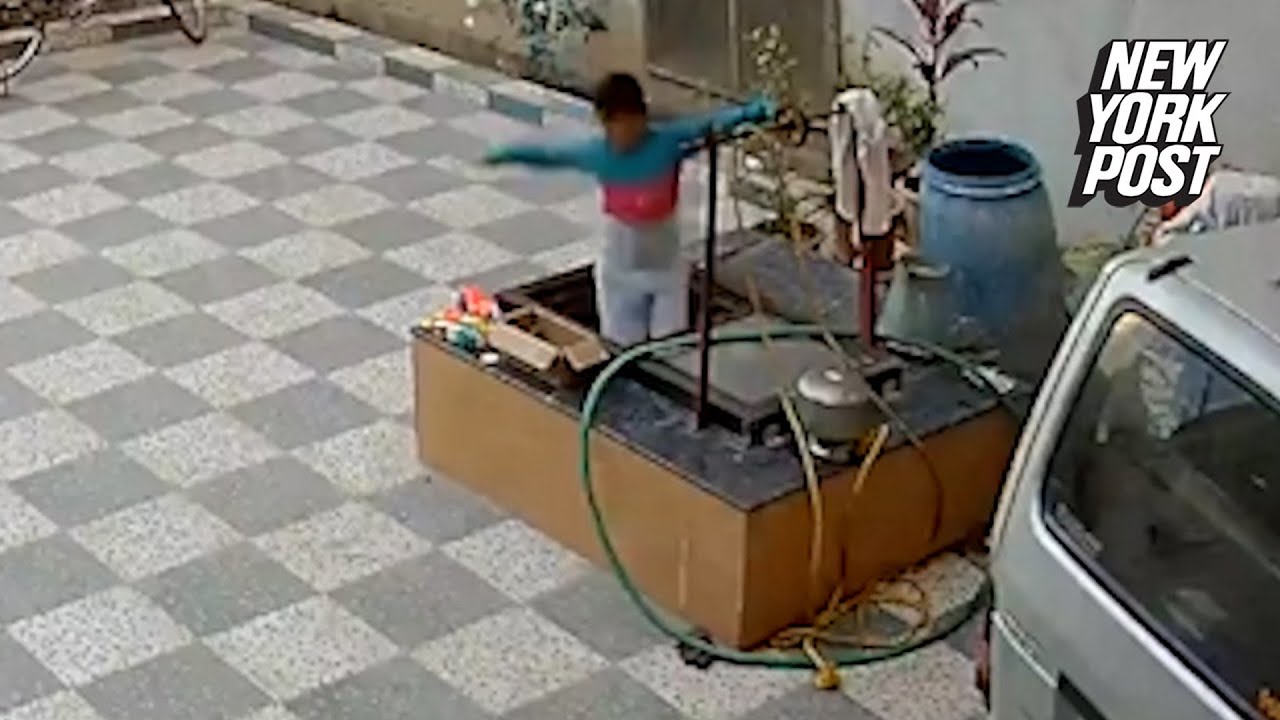 Boy falls down 40foot well in freak accident caught on CCTV footage