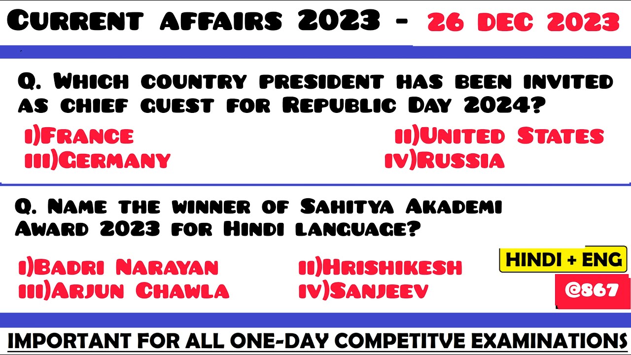 26 Dec 2023 Current Affairs Questions | Daily Current Affairs | Current ...