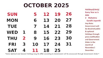 Calendar October 2025