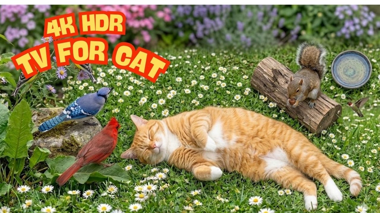 Cat TV 4K 🐦 Garden Birds Singing with a Playful Squirrel | 1+ Hour Relaxation