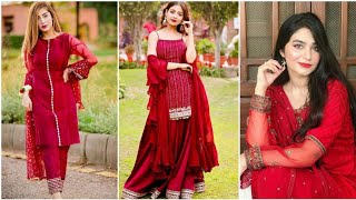 Red Dress Designs// Red Kurti/ Frock ...