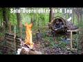 Solo Overnighter in a Hollow Log - felling a tree for fire wood, spit roast beef