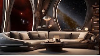 Living Room ambience in Galaxy with relaxing piano music background/ inspired by movie interstellar