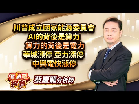 中視【價值型投資】20250220#蔡慶龍：川普成立國家能源委員會 AI的背後是算力 算力的背後是電力 華城漲停 亞力漲停 中興電快漲停 #中視 #中視新聞 #蔡慶龍 #價值型投資 #摩爾證券投顧
