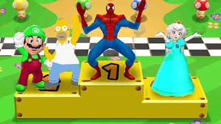 Mario Party 9 MiniGames Peach Vs Homer Simpson Vs Spider Man Vs Mario (Master Difficulty)