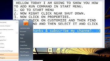 How to add run option in start menu for windows 7.