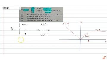 If  `f(x)={|x|`,when `x lt0   ,x`,when  `0 leq x lt 1` then f is 1, when `x lt 1`  continuous